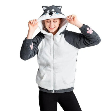 Doge Shiba Inu Husky Women's Hoodie: With ears and face on hood and a tail on the rear from NSE Imports #2.